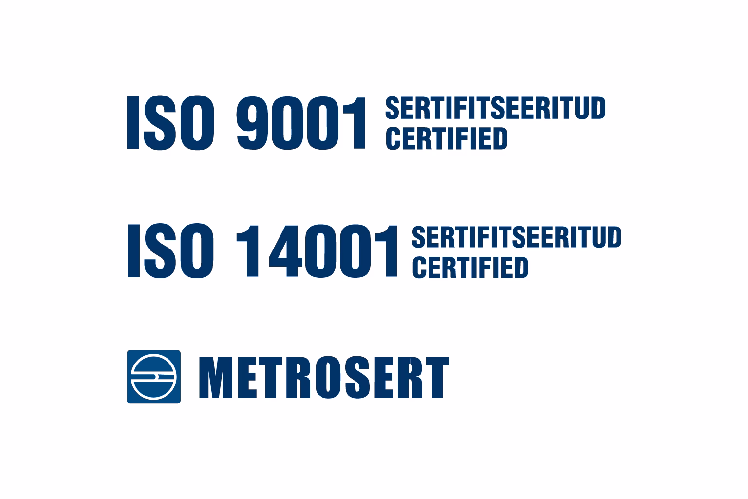 ISO sertifikaat 9001 ja ISO sertifikaat 14001 logod