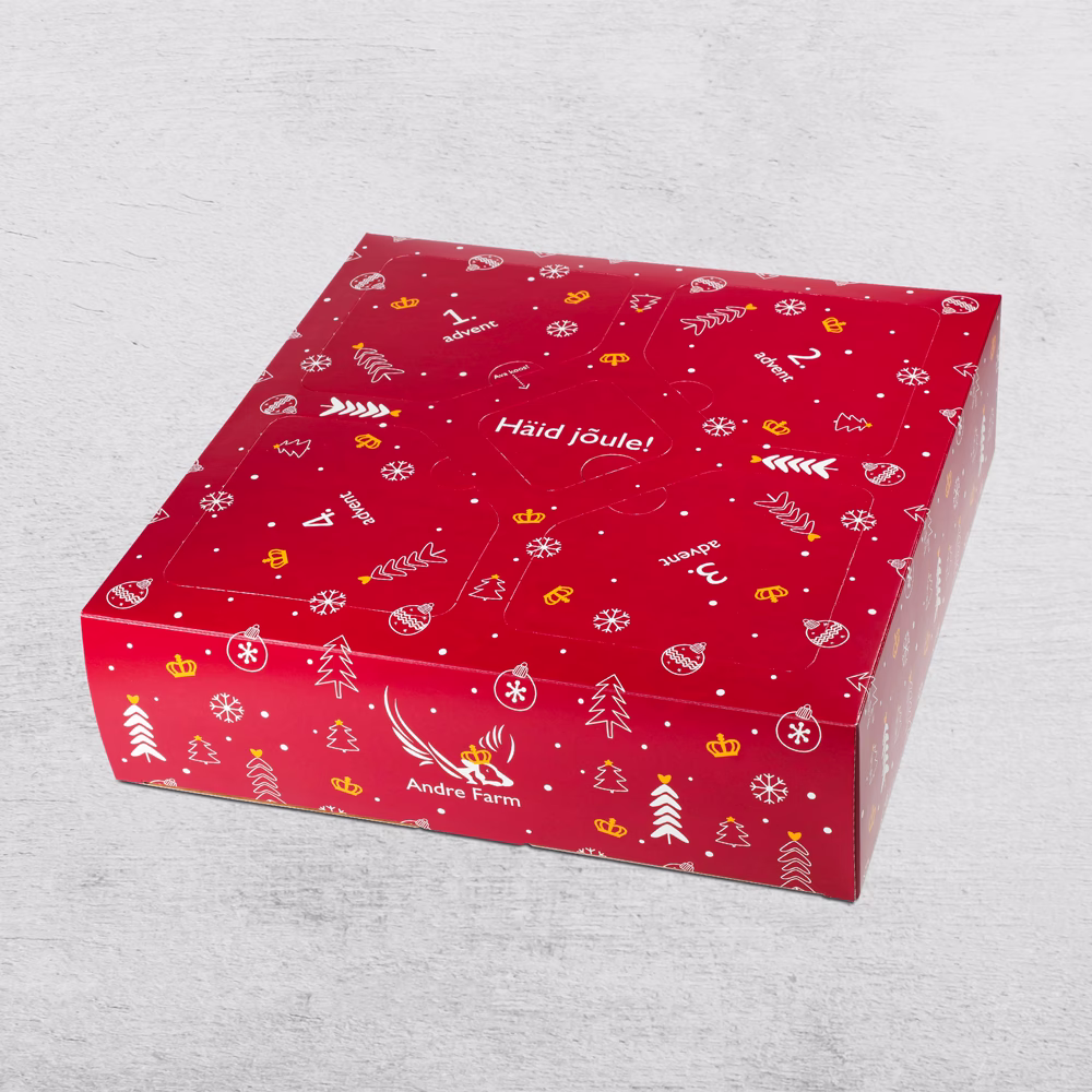 punane juustude kalender hallil taustal