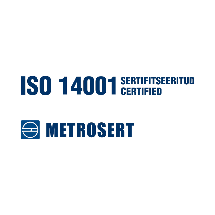 ISO14001-1 sinine ISO 14001 logo valgel taustal