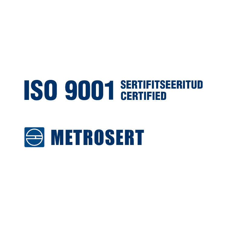 ISO9001-1 sinine ISO 9001 logo valgel taustal
